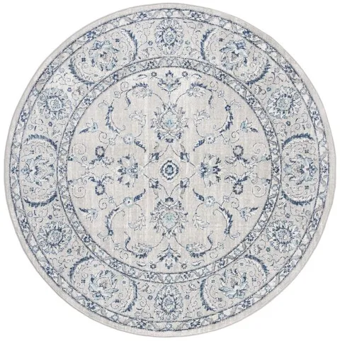 Brentwood 854 Light Grey / Blue 3' X 3' Round Round Powerloomed Rug