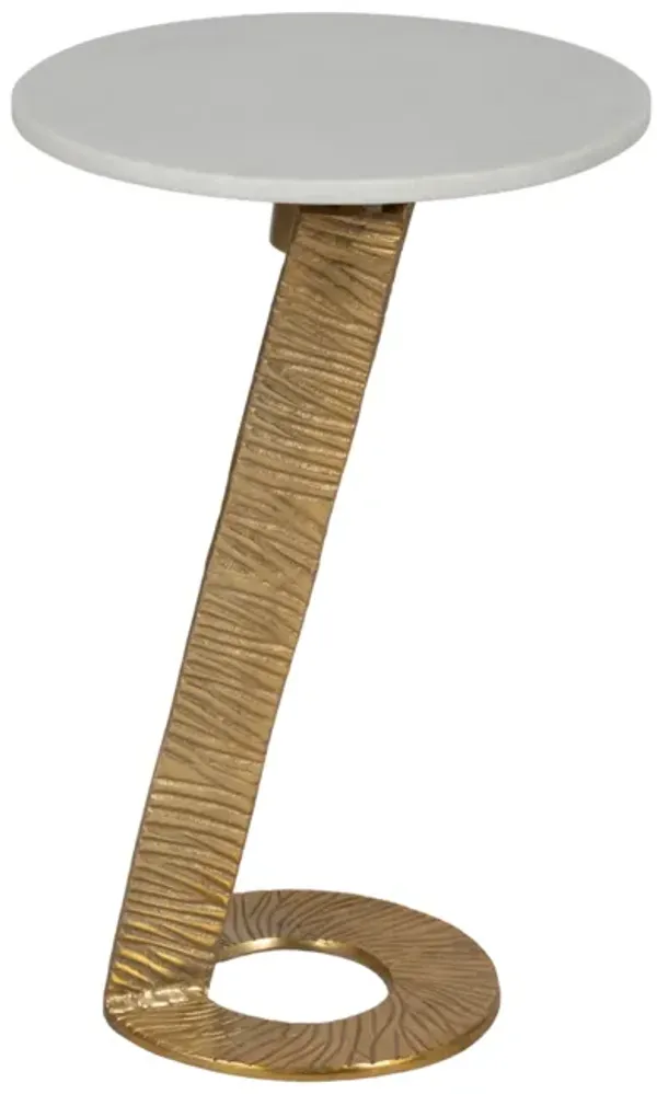 23"grooved Base Accent Table Marbletop,white/go Kd