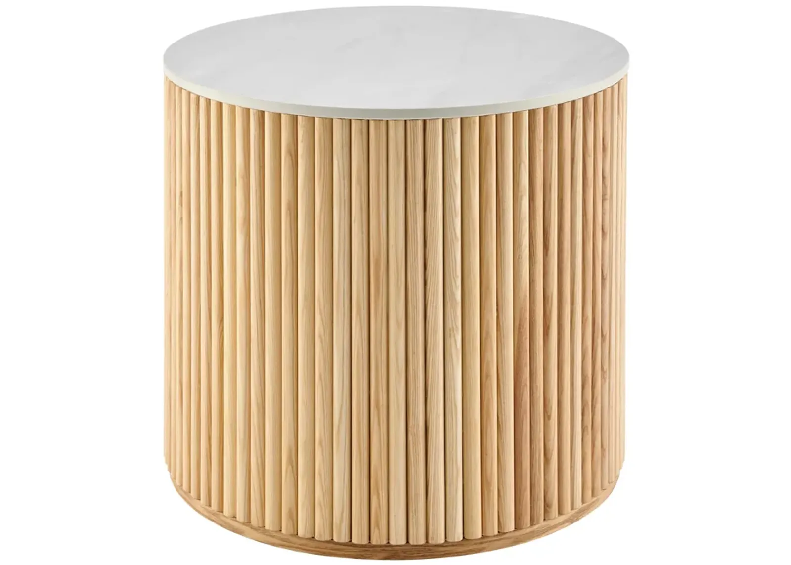 Ingrid Ceramic Top 21.5" Round Side Table, Marble/Natural