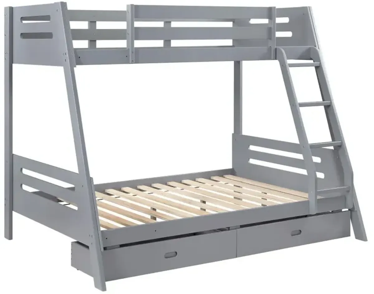 Trisha Wood Twin Over Full Bunk Bed with Storage Drawers Grey