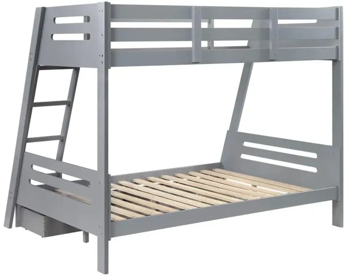 Trisha Wood Twin Over Full Bunk Bed with Storage Drawers Grey