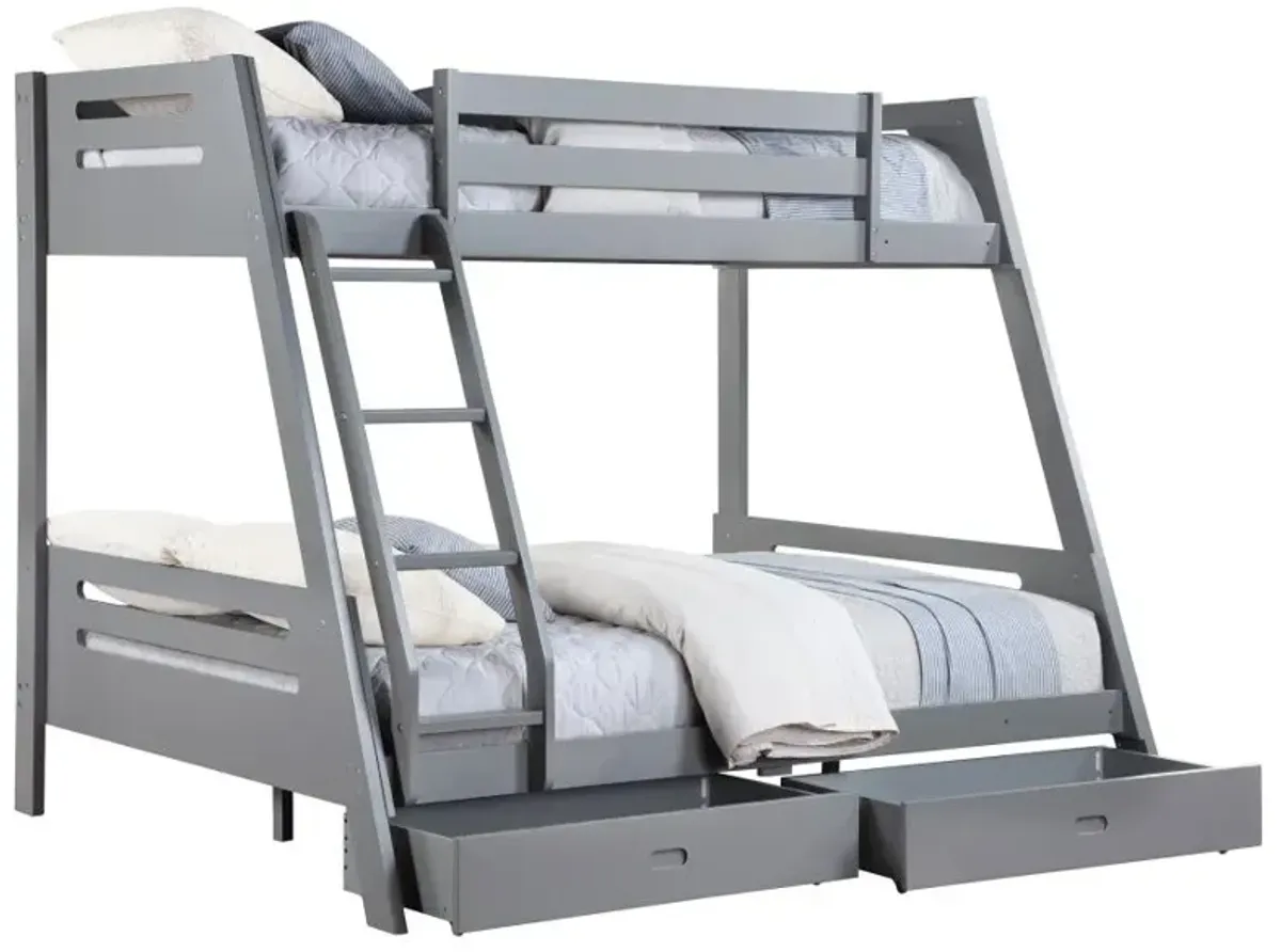 Trisha Wood Twin Over Full Bunk Bed with Storage Drawers Grey