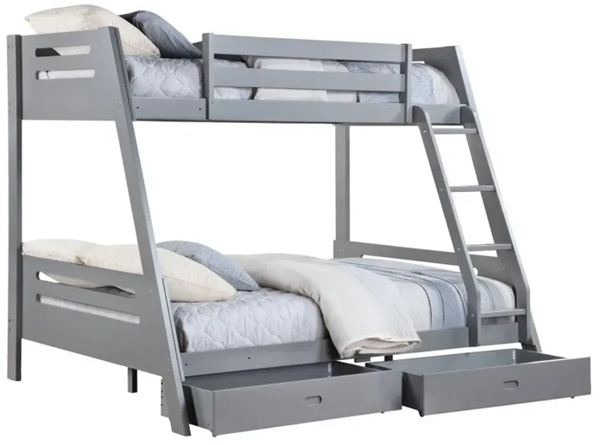 Trisha Wood Twin Over Full Bunk Bed with Storage Drawers Grey