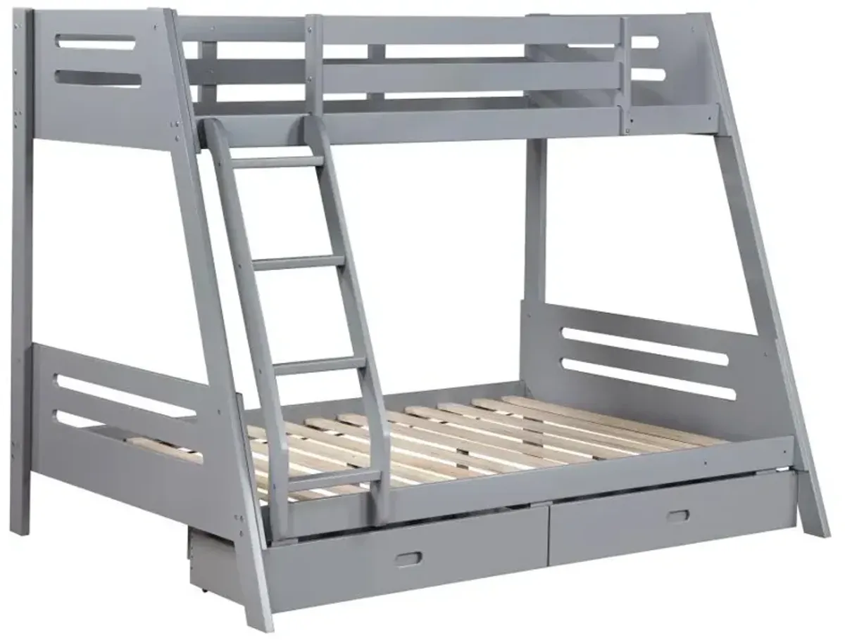 Trisha Wood Twin Over Full Bunk Bed with Storage Drawers Grey