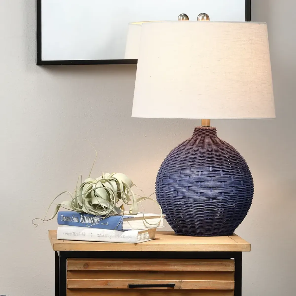 Cape Rattan Table Lamp, Blue