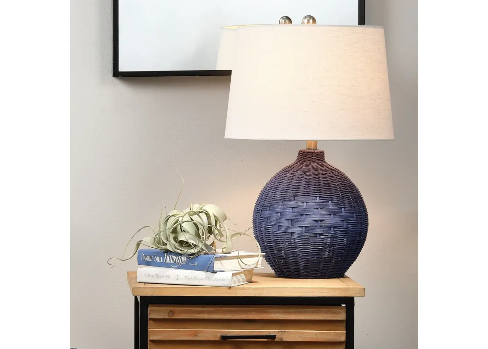 Cape Rattan Table Lamp, Blue