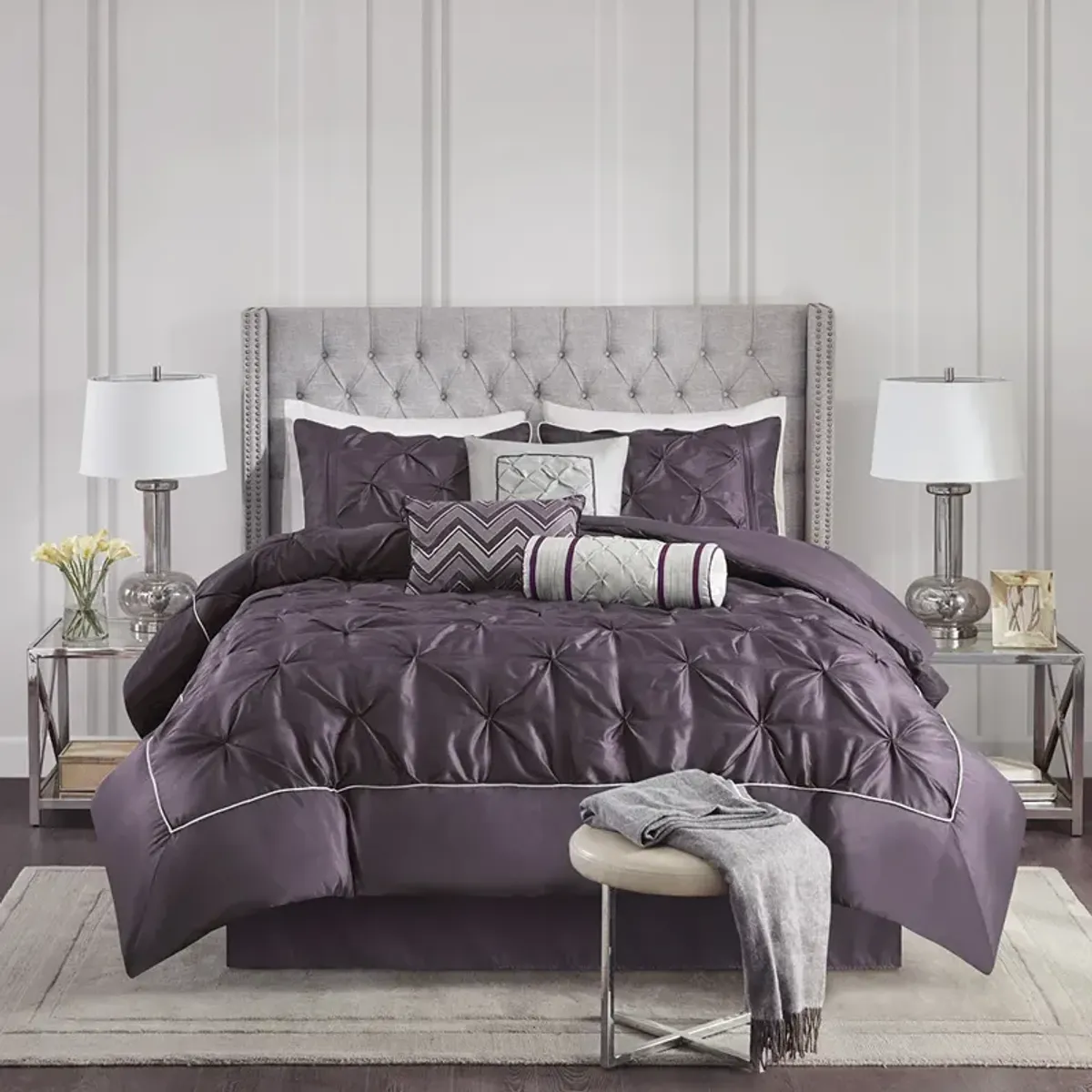 Madison Park Laurel Plum 7 Piece Tufted Comforter Set