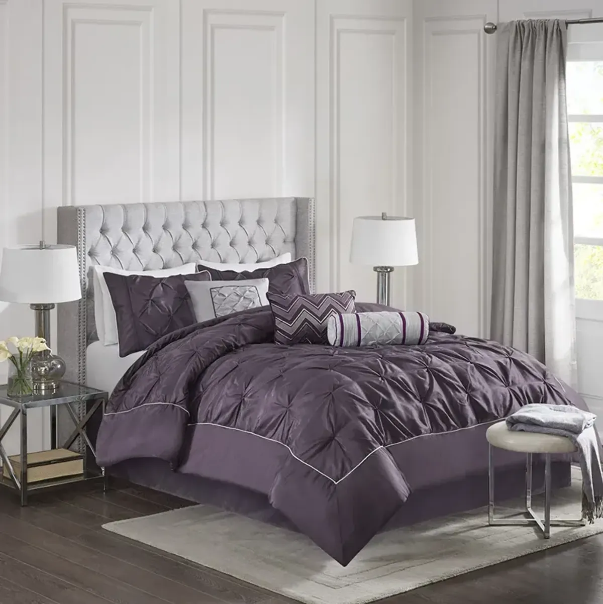 Madison Park Laurel Plum 7 Piece Tufted Comforter Set