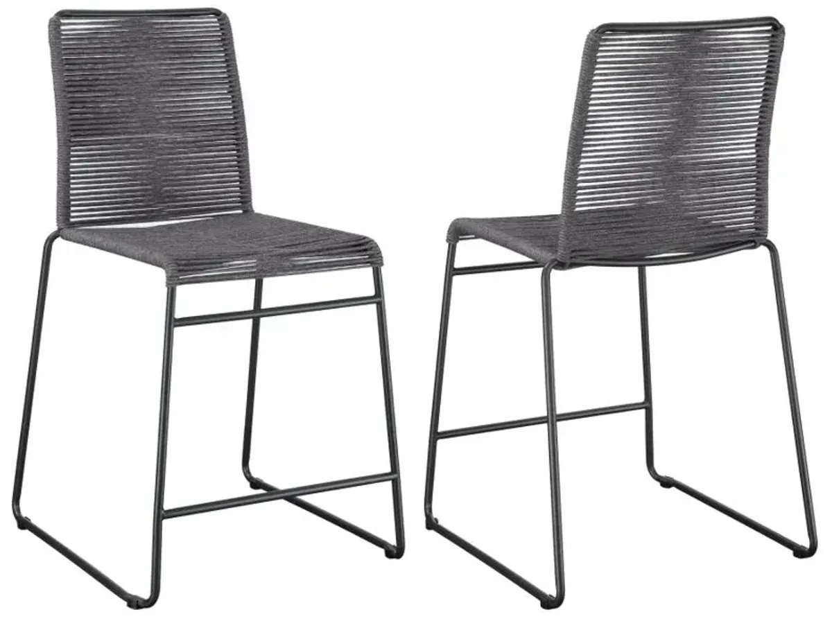 Jerome Upholstered Counter Height Stools with Footrest (Set of 2) Charcoal and Gunmetal