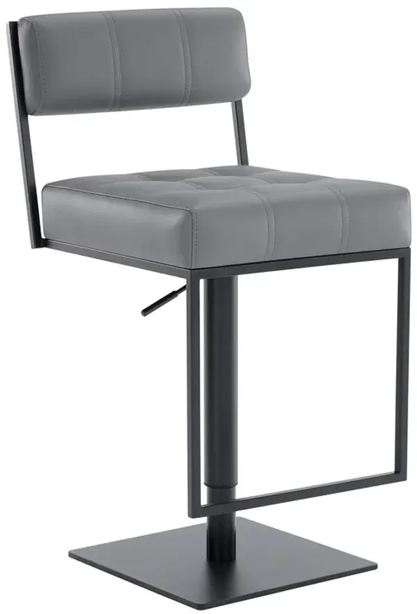 Michele Swivel Adjustable Height Grey Faux Leather and Black Metal Bar Stool