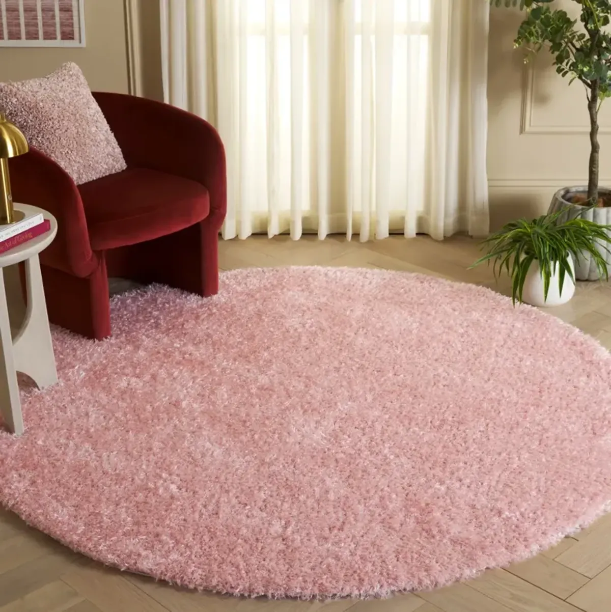 LINDSAY SHAG 560 PINK 6'-7' x 6'-7' Round Round Rug