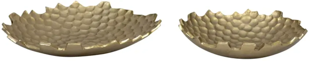 Metal, S/2 12/16" Honeycomb Bowls, Gold