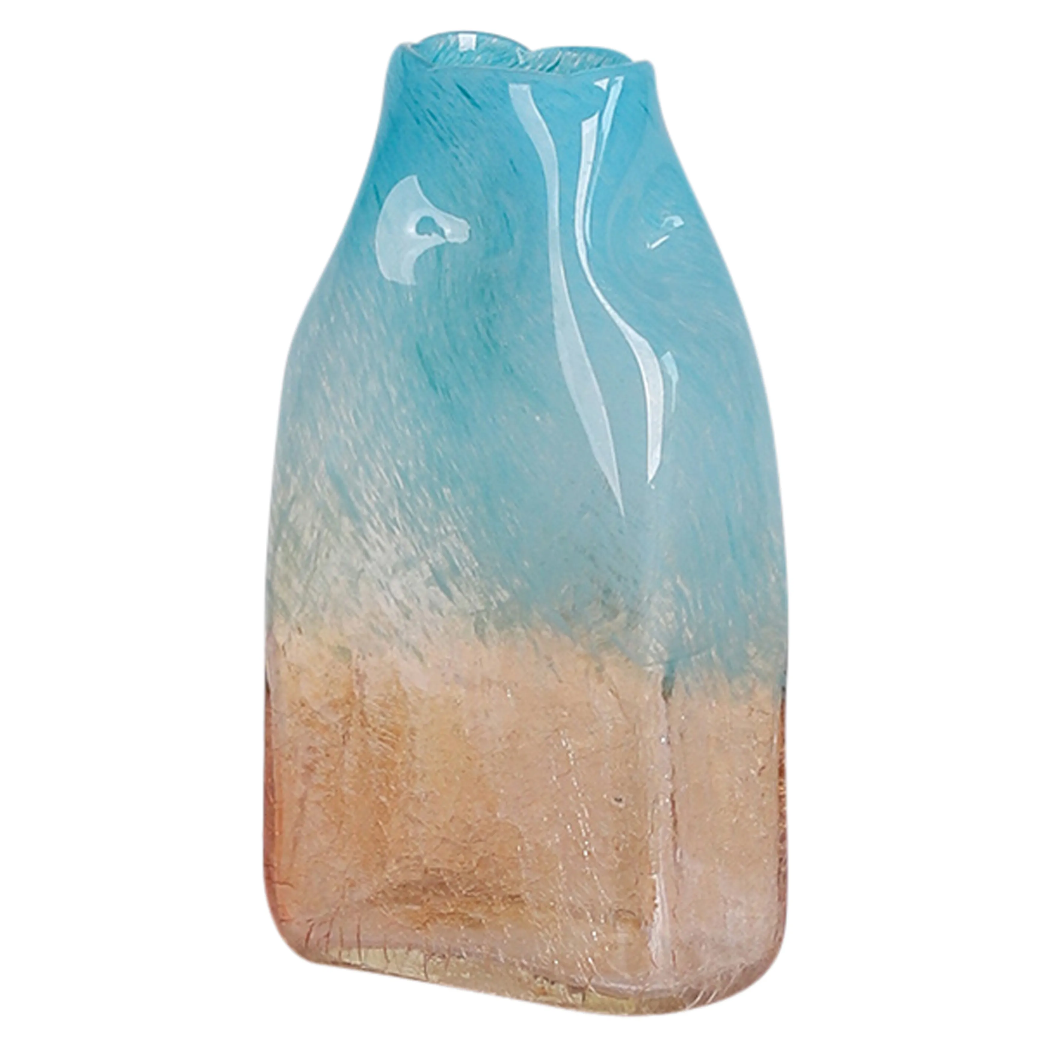 Glass,14" Vase Teal/apricot