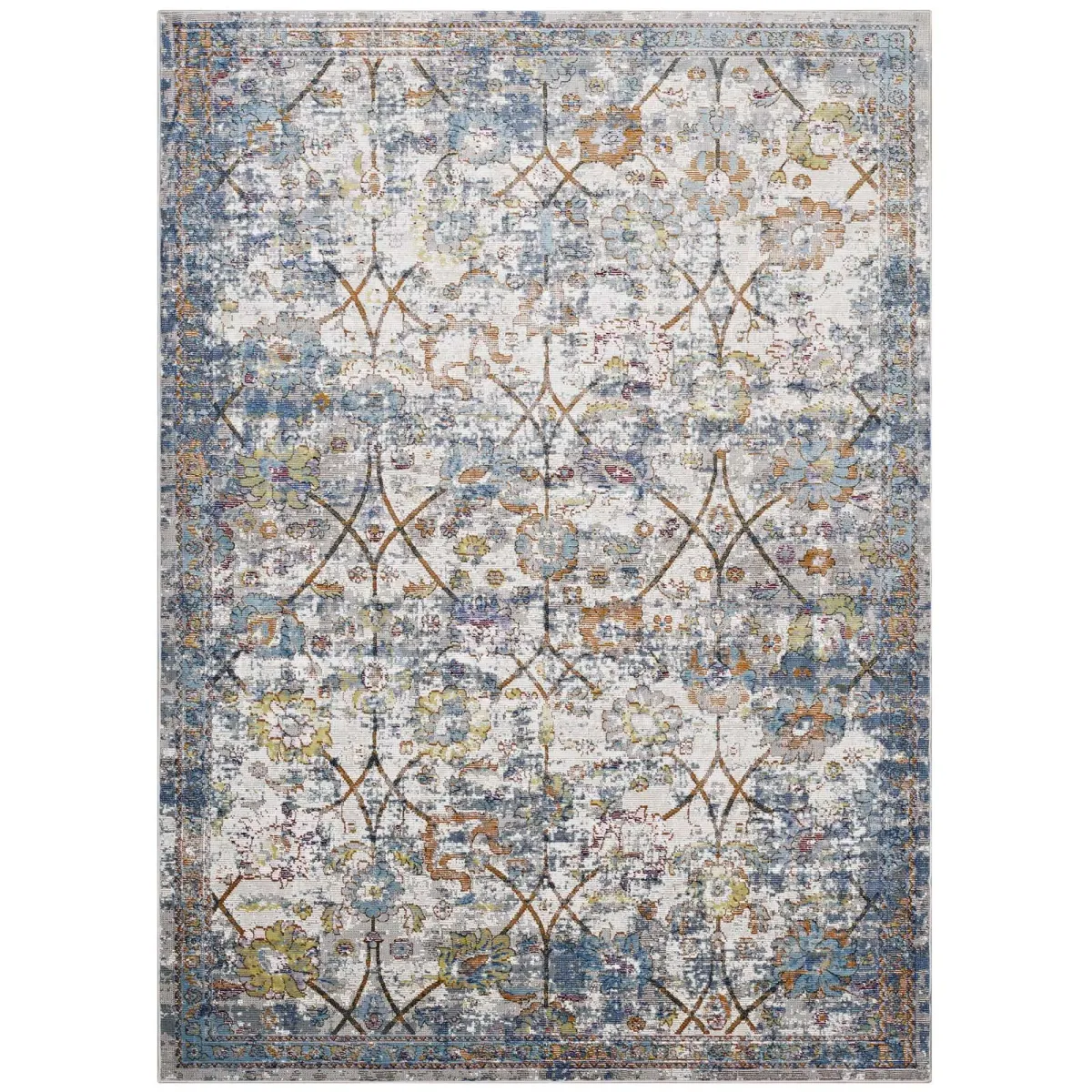 Minu Distressed Floral Lattice 4x6 Area Rug