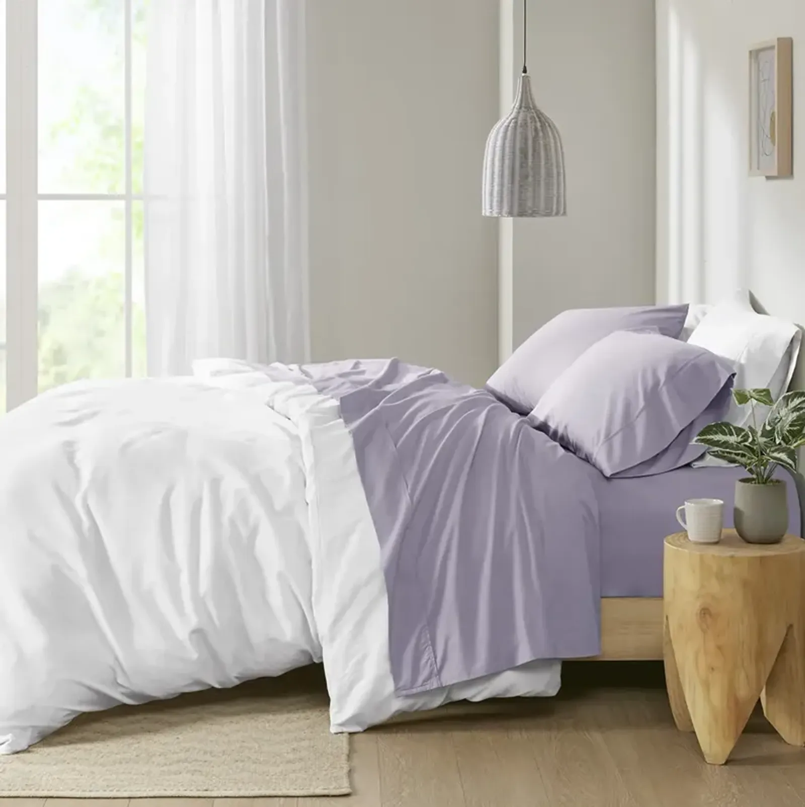 Madison Park Peached Percale Purple 200 Thread Count Relaxed Cotton Percale Sheet Set