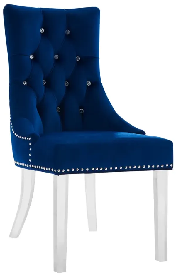 Gobi Modern and Contemporary Tufted Dining Chair in Blue Velvet with Acrylic Legs
