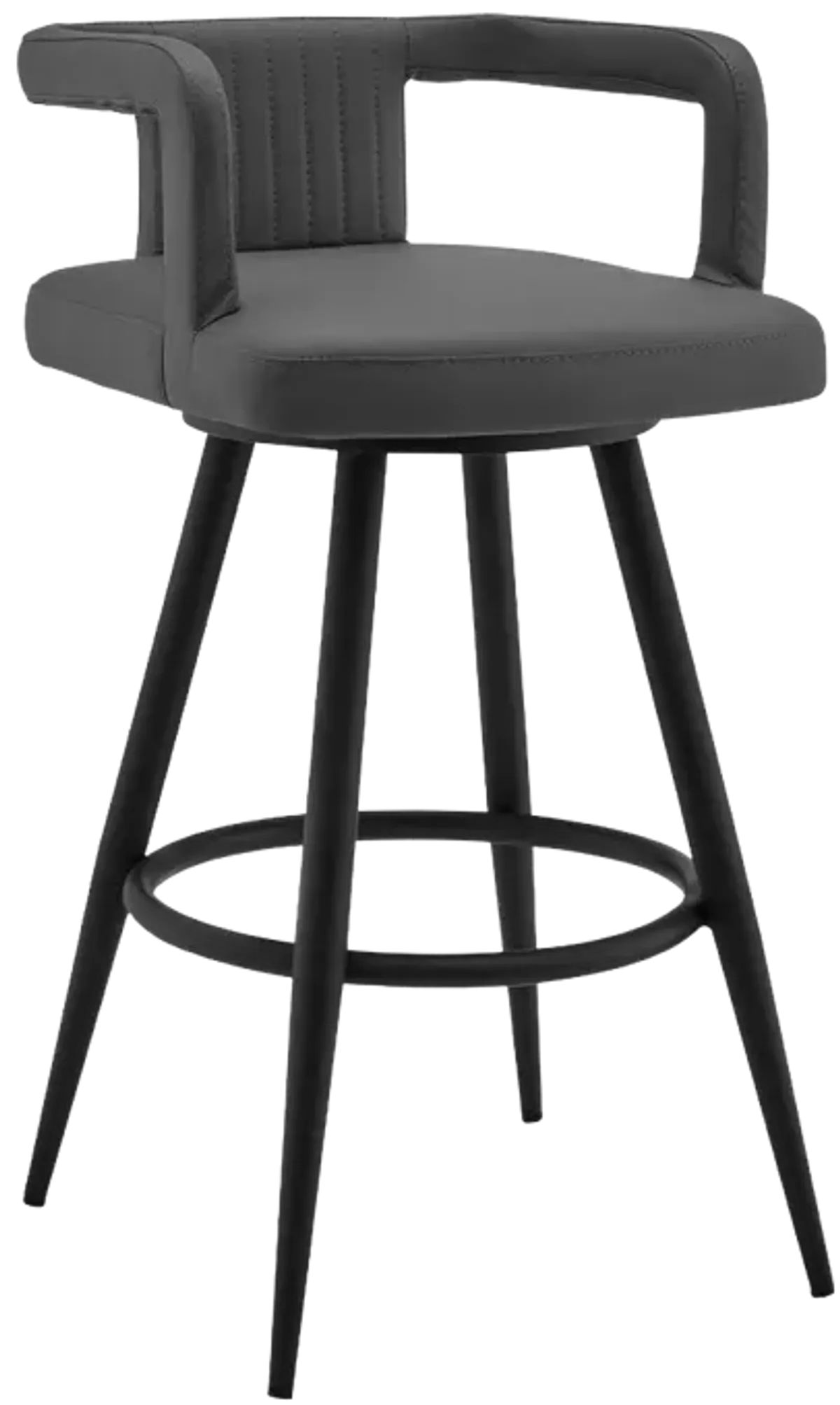 Gabriele 26" Gray Faux Leather and Black Metal Swivel Bar Stool