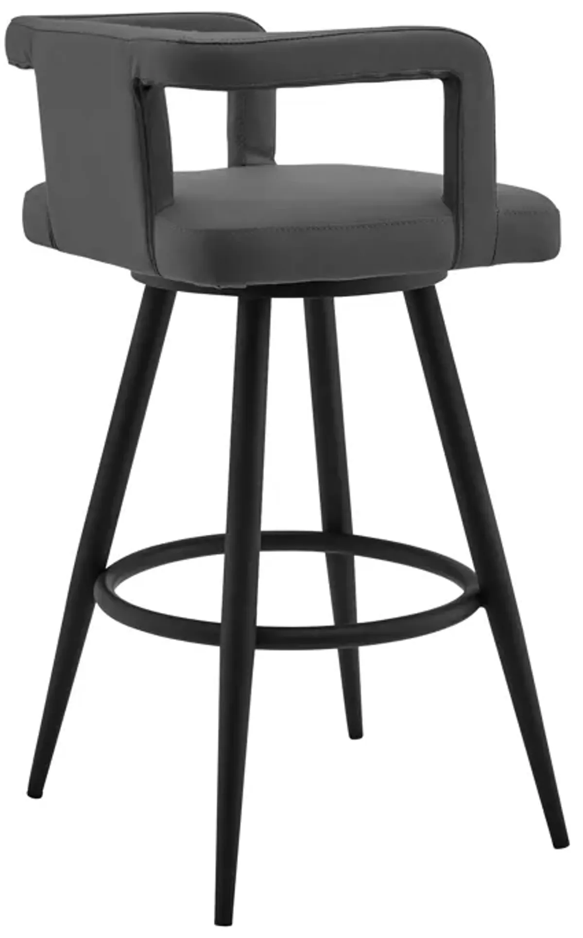 Gabriele 26" Gray Faux Leather and Black Metal Swivel Bar Stool