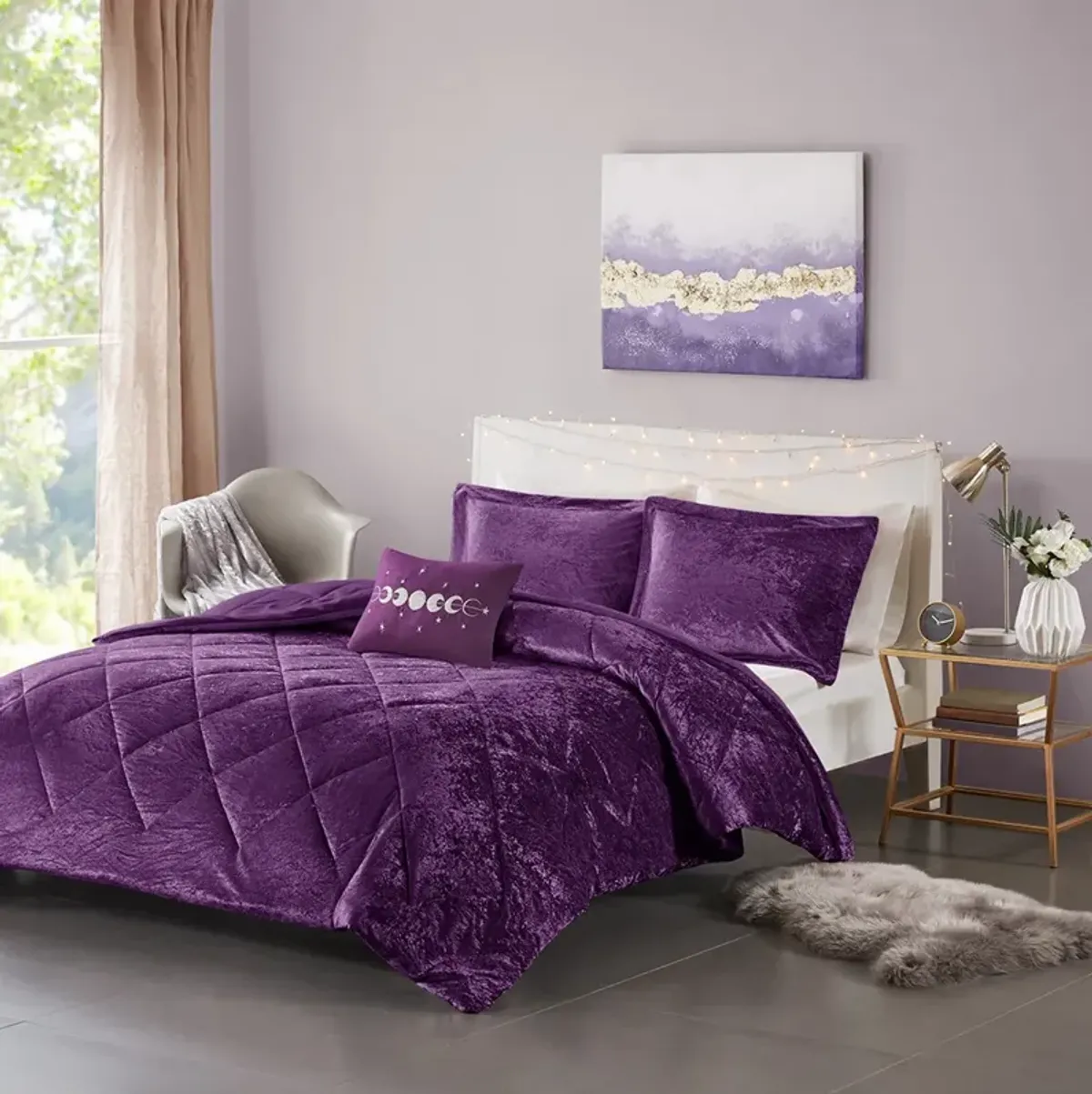 Intelligent Design Felicia Purple Velvet Comforter Set