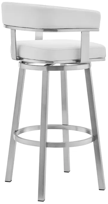 Cohen 26" White Faux Leather and Brushed Stainless Steel Swivel Bar Stool