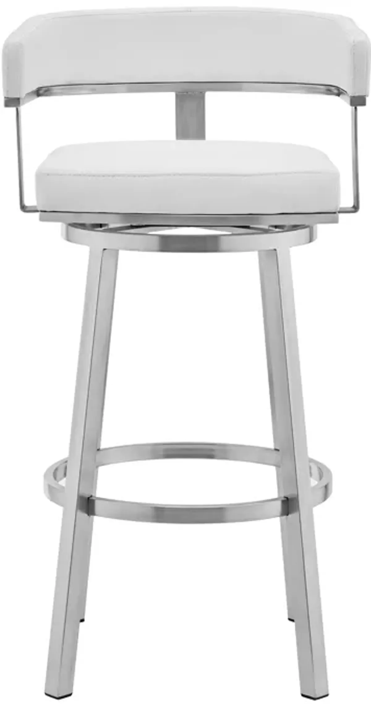 Cohen 26" White Faux Leather and Brushed Stainless Steel Swivel Bar Stool