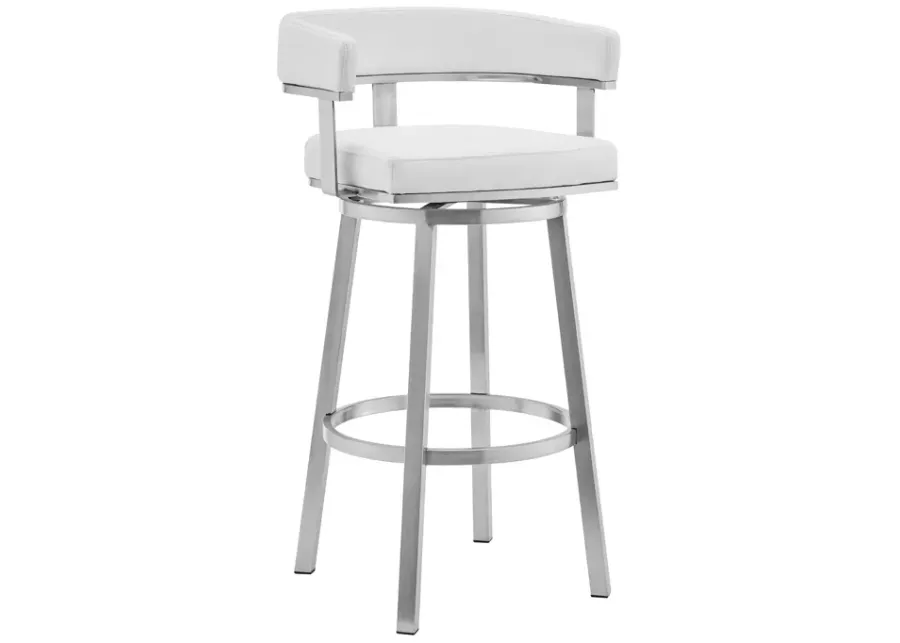 Cohen 26" White Faux Leather and Brushed Stainless Steel Swivel Bar Stool