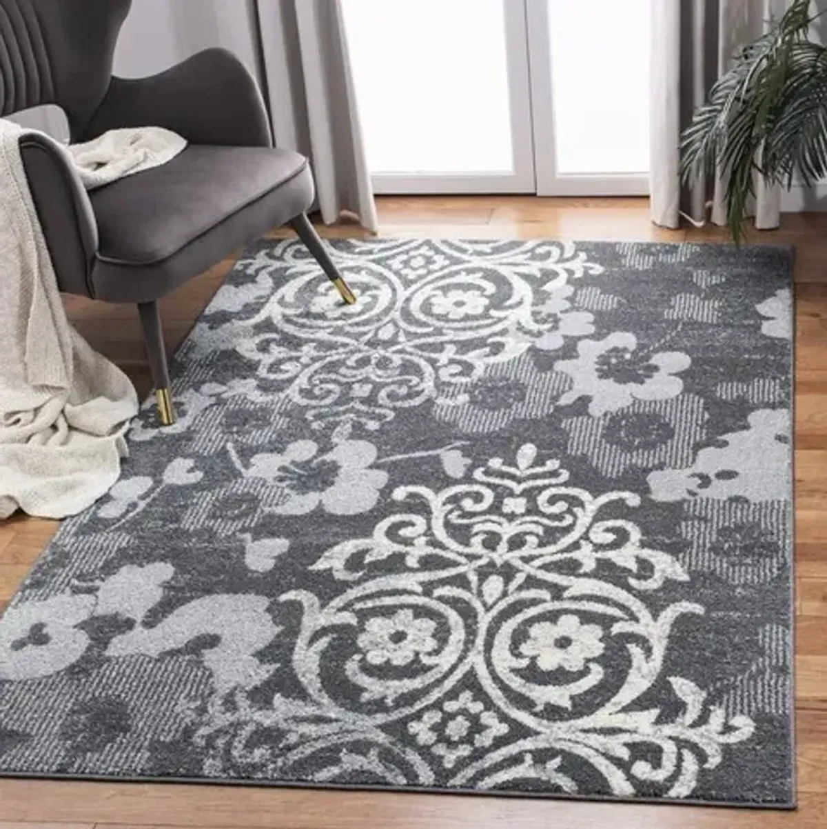 Adirondack Contemporary Charcoal / Ivory 6'-7" X 6'-7" Round Powerloomed Rug