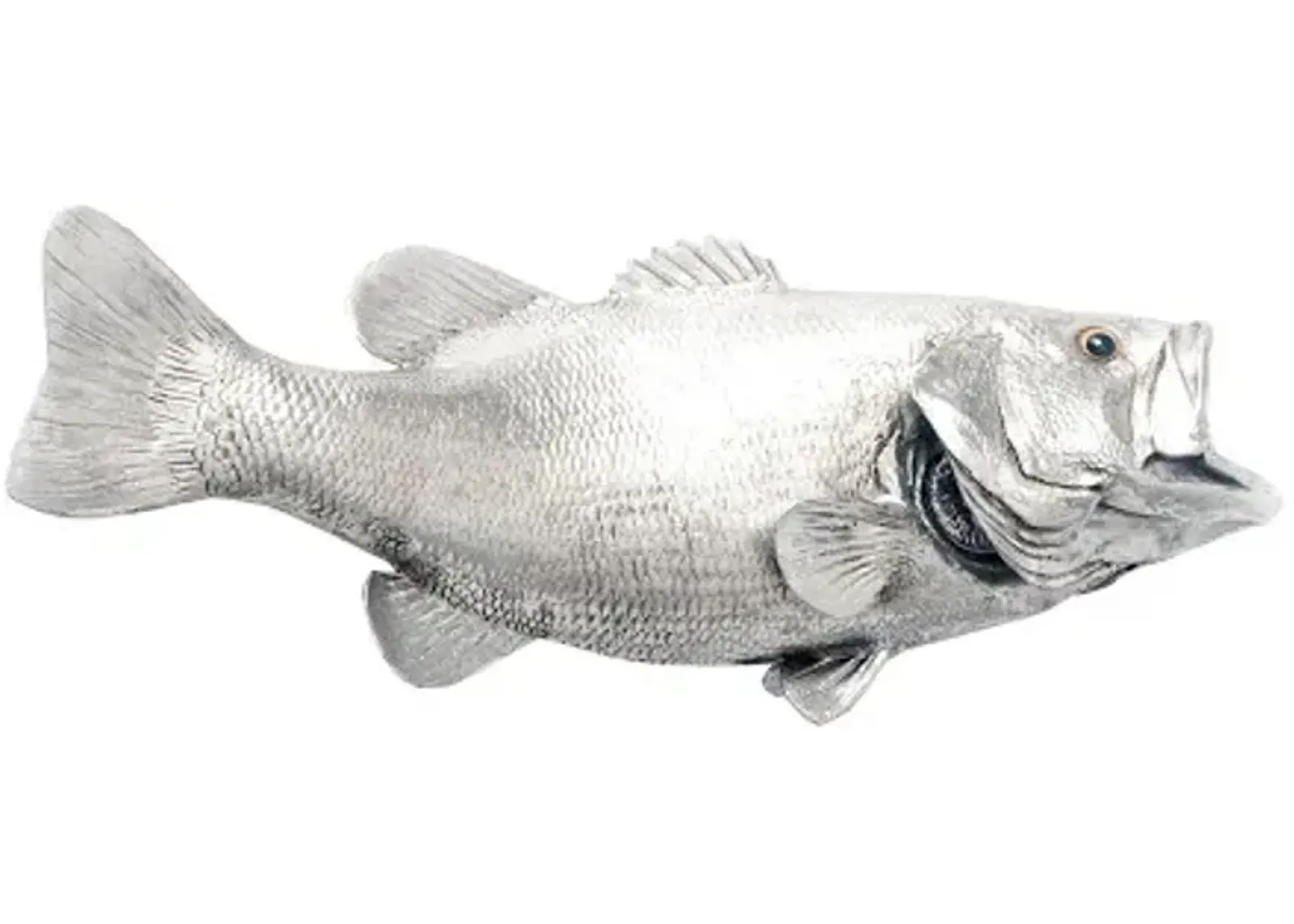 large mouth bass fish wall sculpture, resin, silver leaf