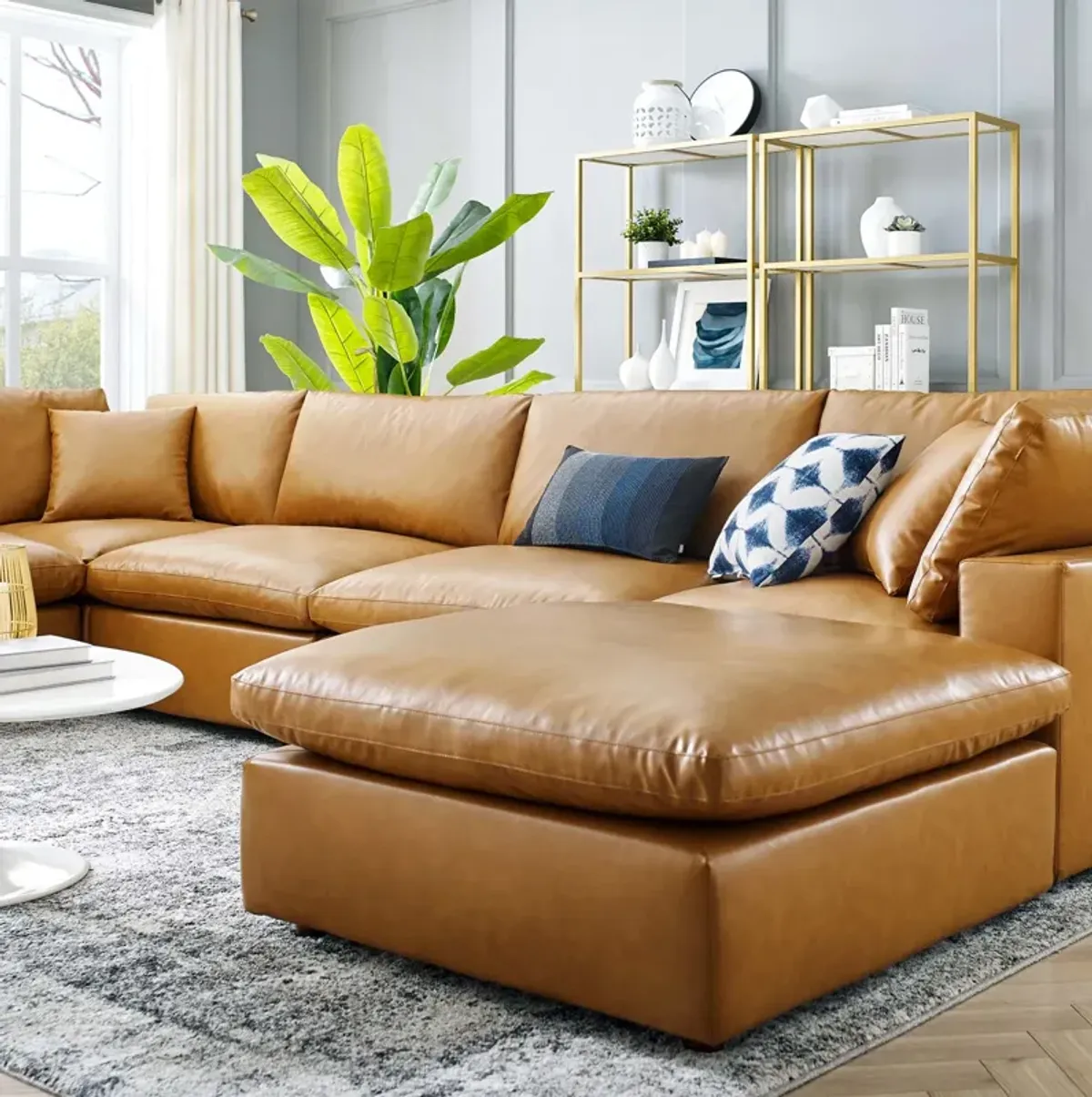 Commix Down Filled Overstuffed Vegan Leather 7-Piece Sectional Sofa