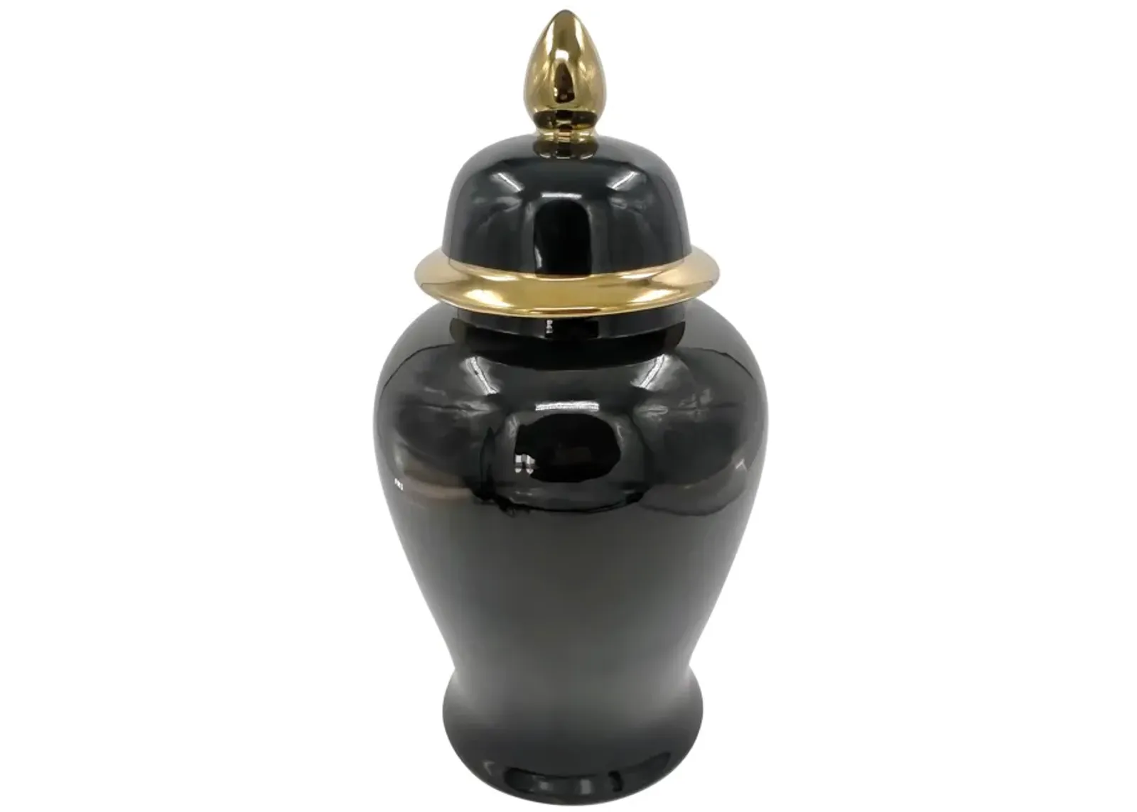 Cer, 18" Temple Jar, Black/gold