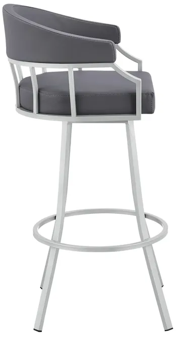 Palmdale 26" Swivel Slate Grey Faux Leather and Silver Metal Bar Stool