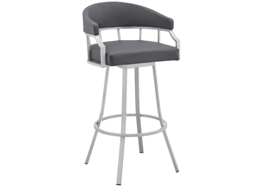 Palmdale 26" Swivel Slate Grey Faux Leather and Silver Metal Bar Stool