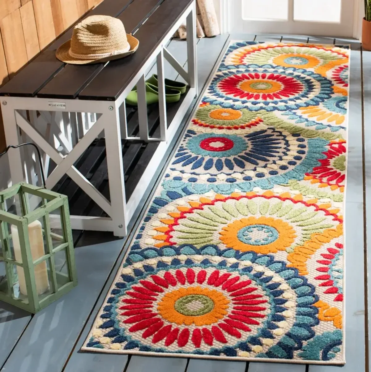 CABANA 382 BLUE  2'-2' x 15' Runner Rug