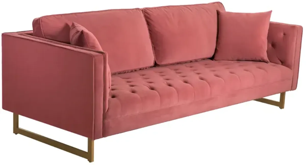 Lenox Pink Velvet Modern Sofa with Brass Legs