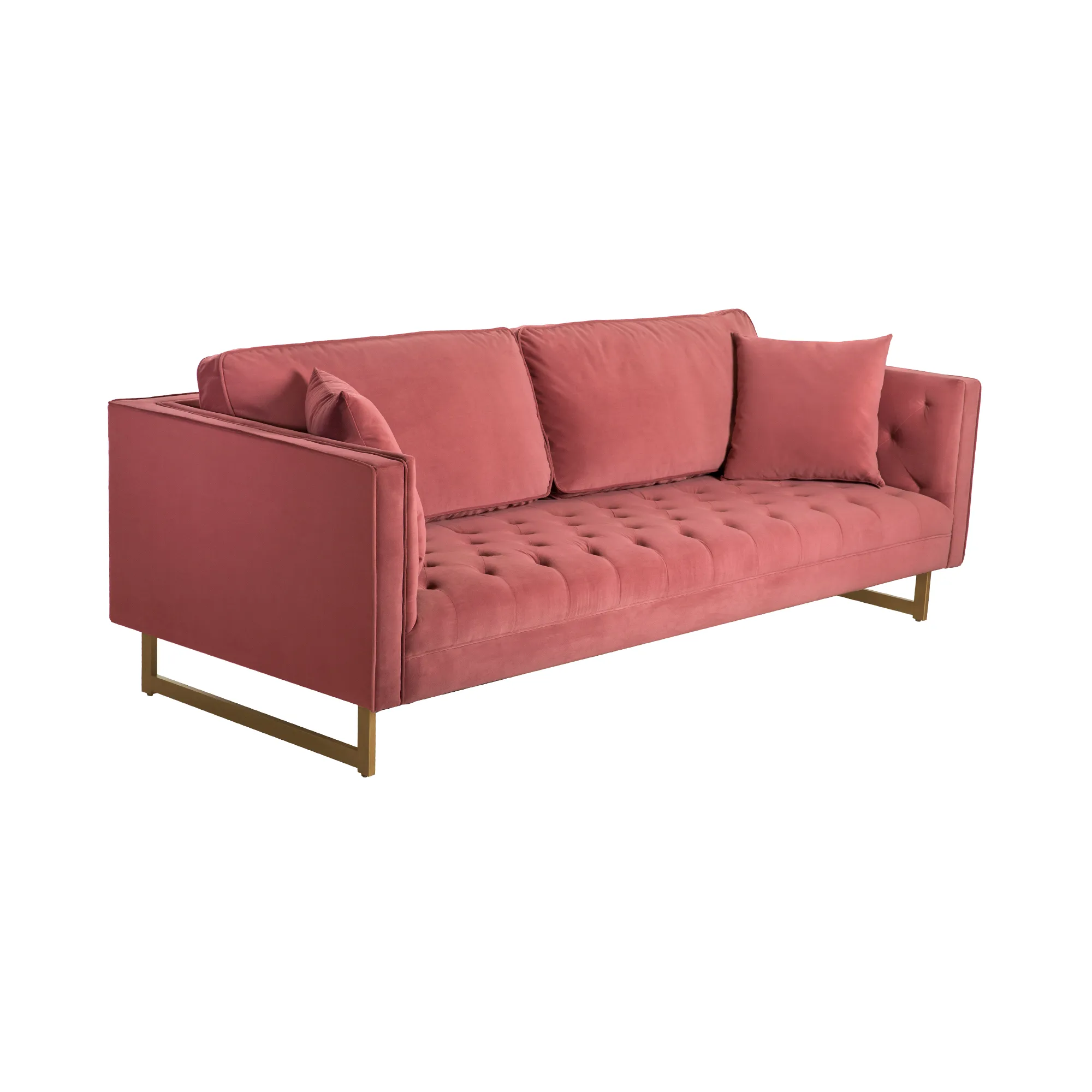 Lenox Pink Velvet Modern Sofa with Brass Legs