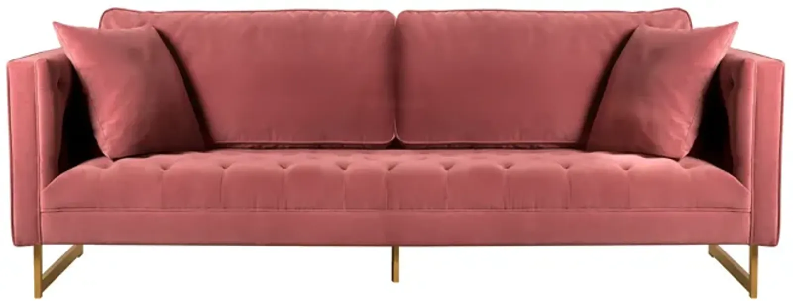 Lenox Pink Velvet Modern Sofa with Brass Legs