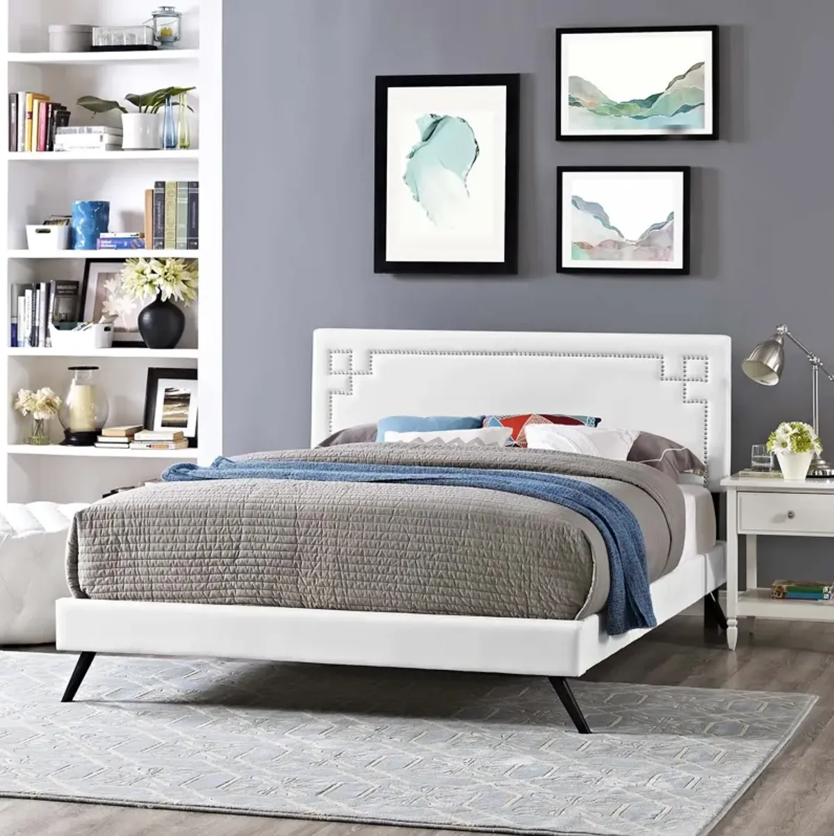 Ruthie Full Vinyl Platform Bed with Round Splayed Legs