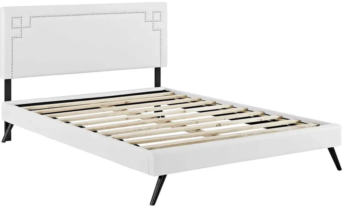 Ruthie Full Vinyl Platform Bed with Round Splayed Legs