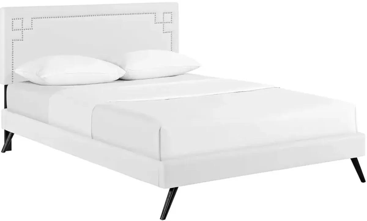 Ruthie Full Vinyl Platform Bed with Round Splayed Legs