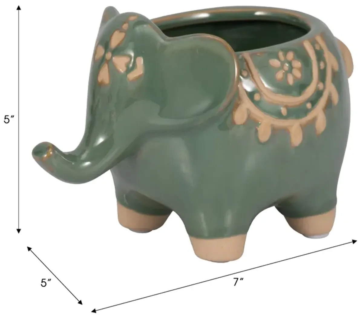 7" Elephant Planter, Green