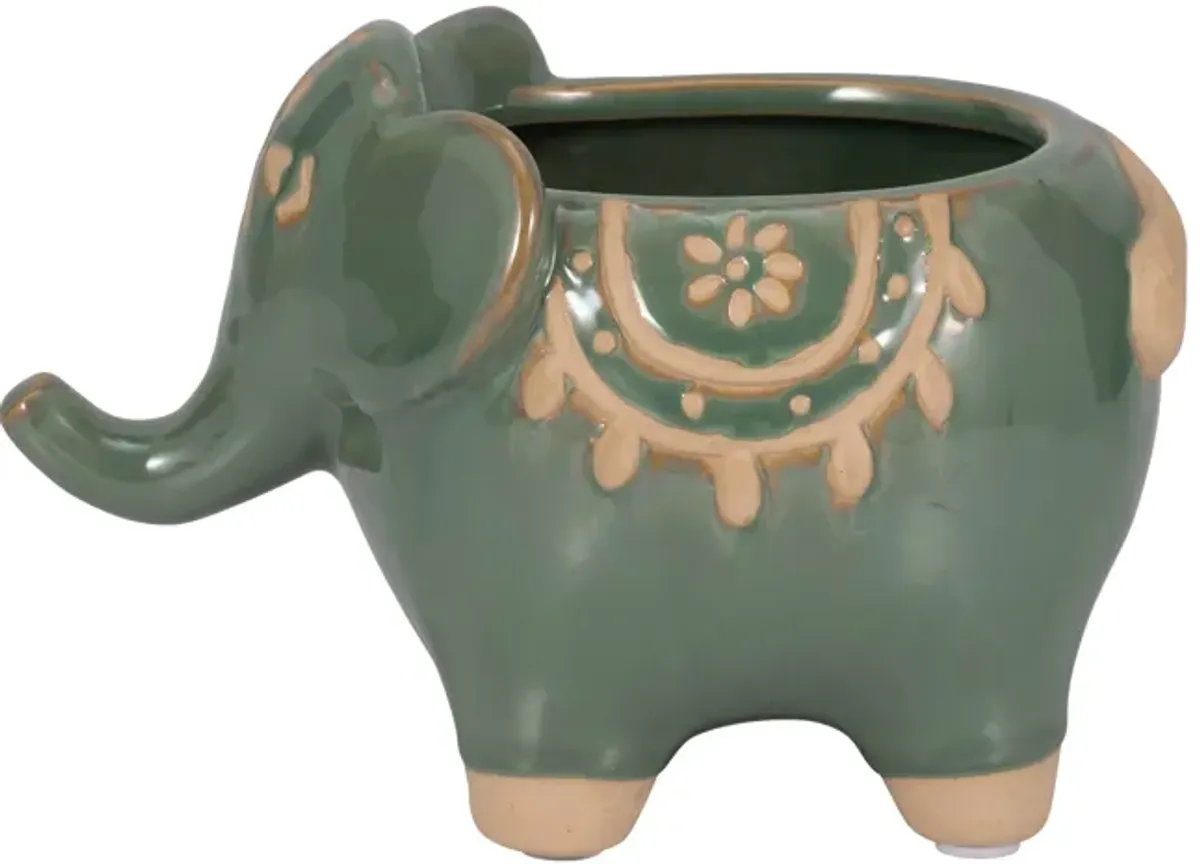 7" Elephant Planter, Green