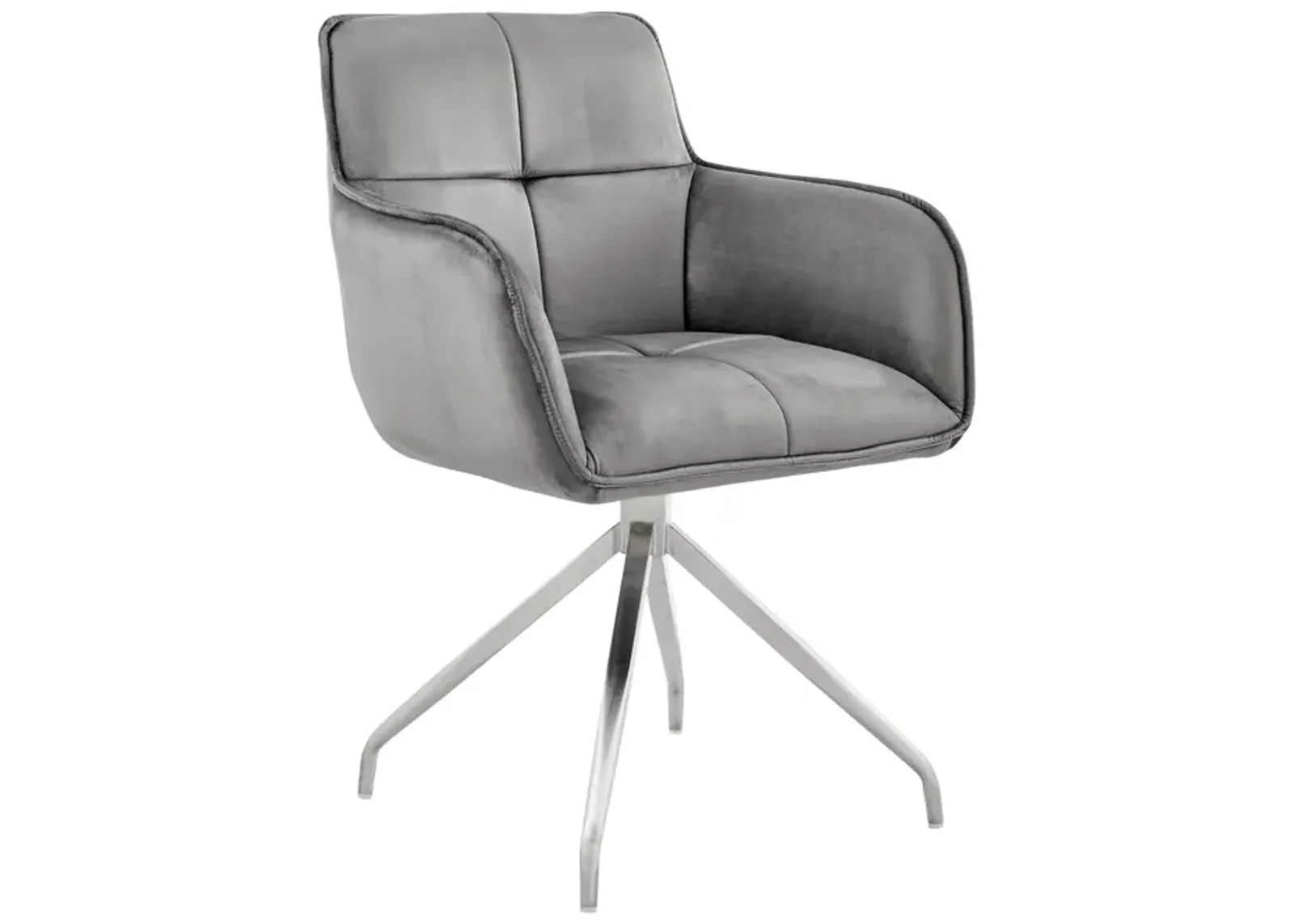 Noah Dining Room Accent Chair in Gray Velvet and Brushed Stainless Steel Finish