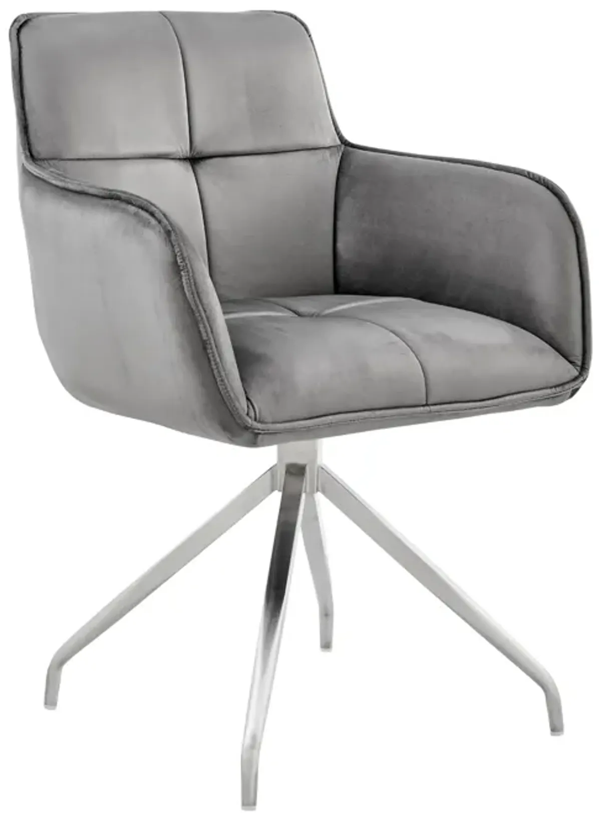 Noah Dining Room Accent Chair in Gray Velvet and Brushed Stainless Steel Finish