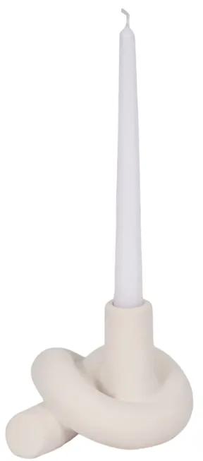 6" Textured Knot Taper Holder, White