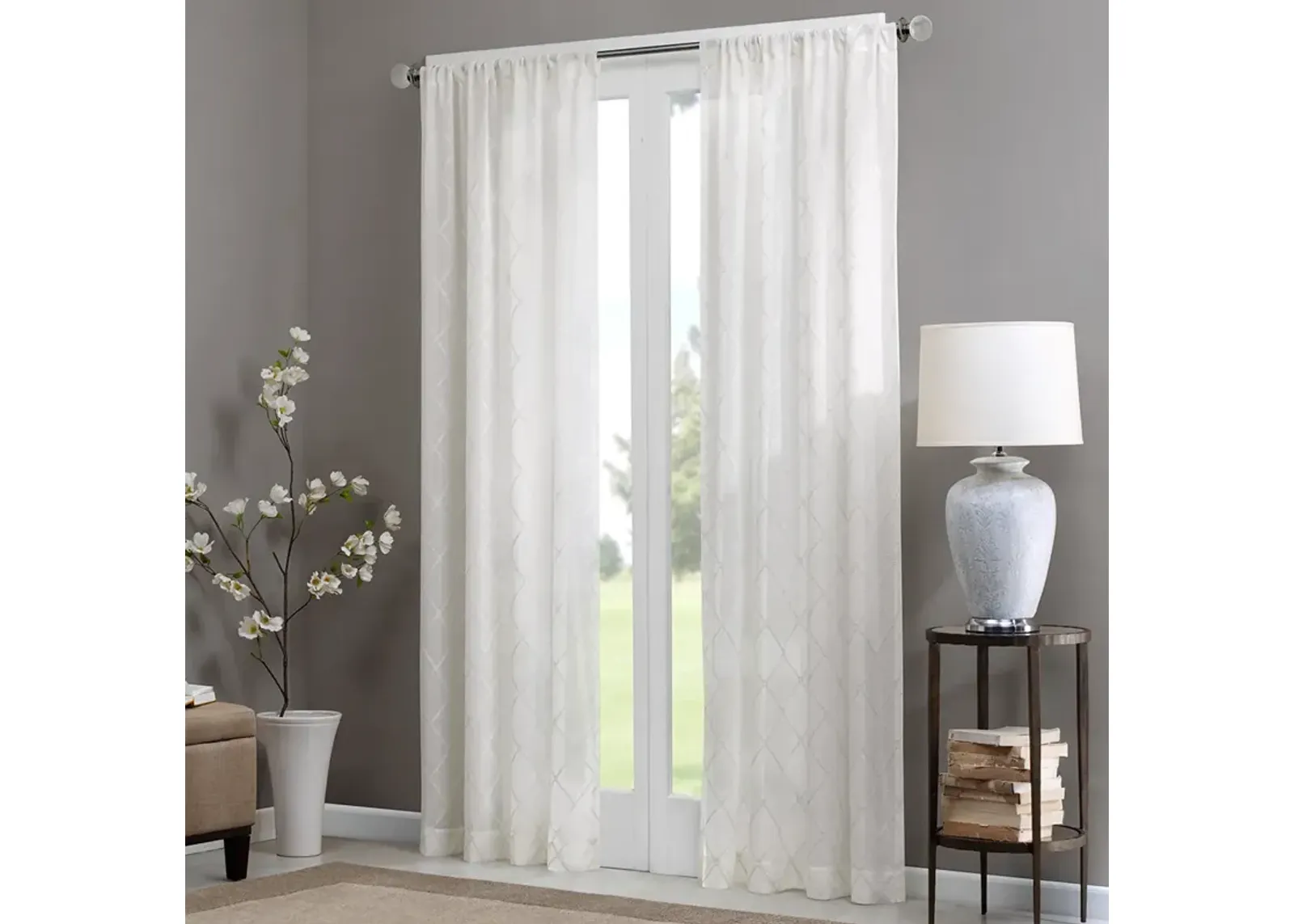 Madison Park Irina White Diamond Sheer Window Curtain Panel