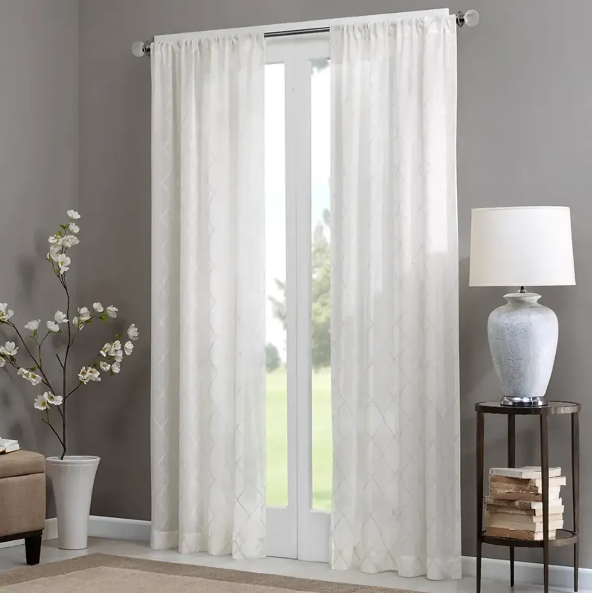 Madison Park Irina White Diamond Sheer Window Curtain Panel