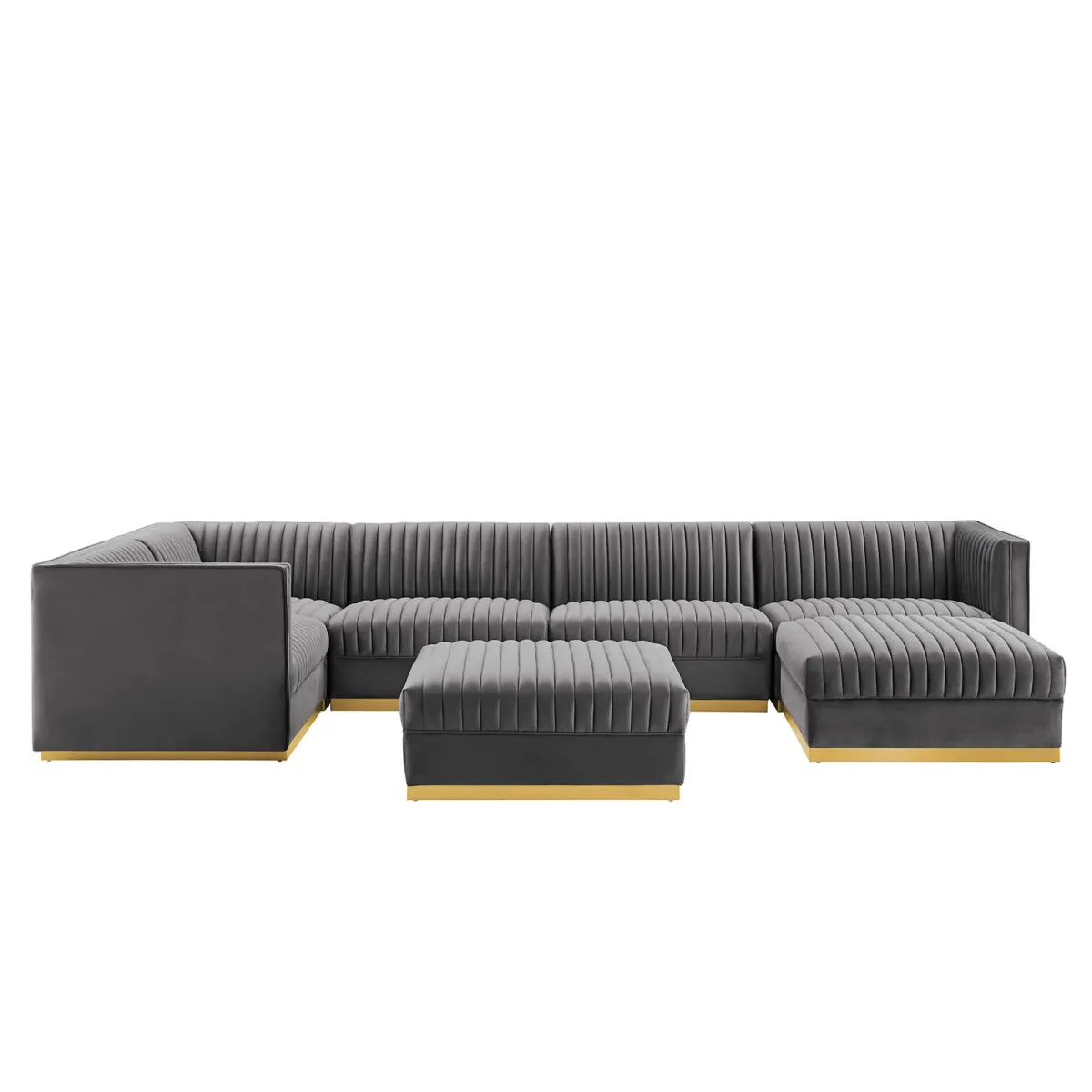 Sanguine Channel Tufted Performance Velvet 7-Piece Left-Facing Modular Sectional