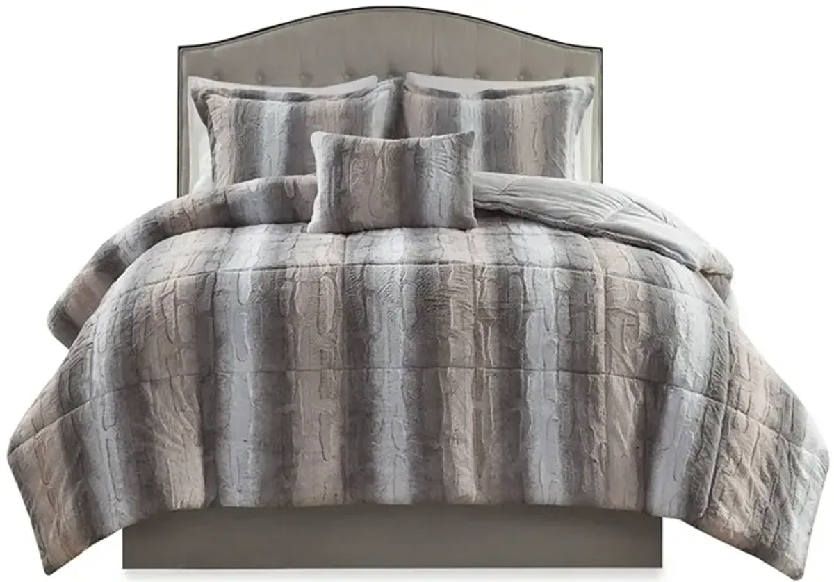 Madison Park Zuri Blush/Grey 4PC Faux Fur Comforter Set