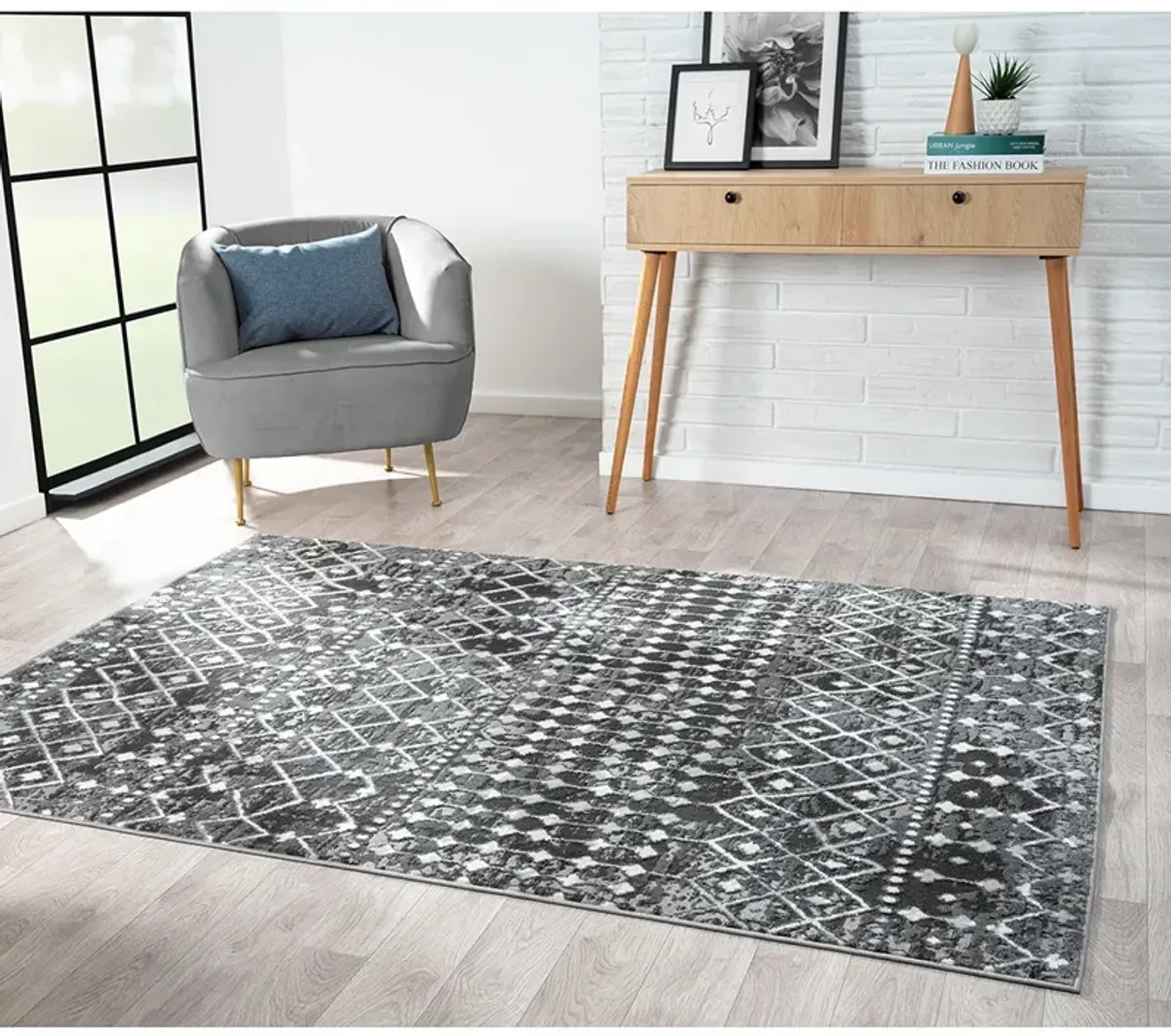 Madison Park Hannah Charcoal Moroccan Global Woven Area Rug