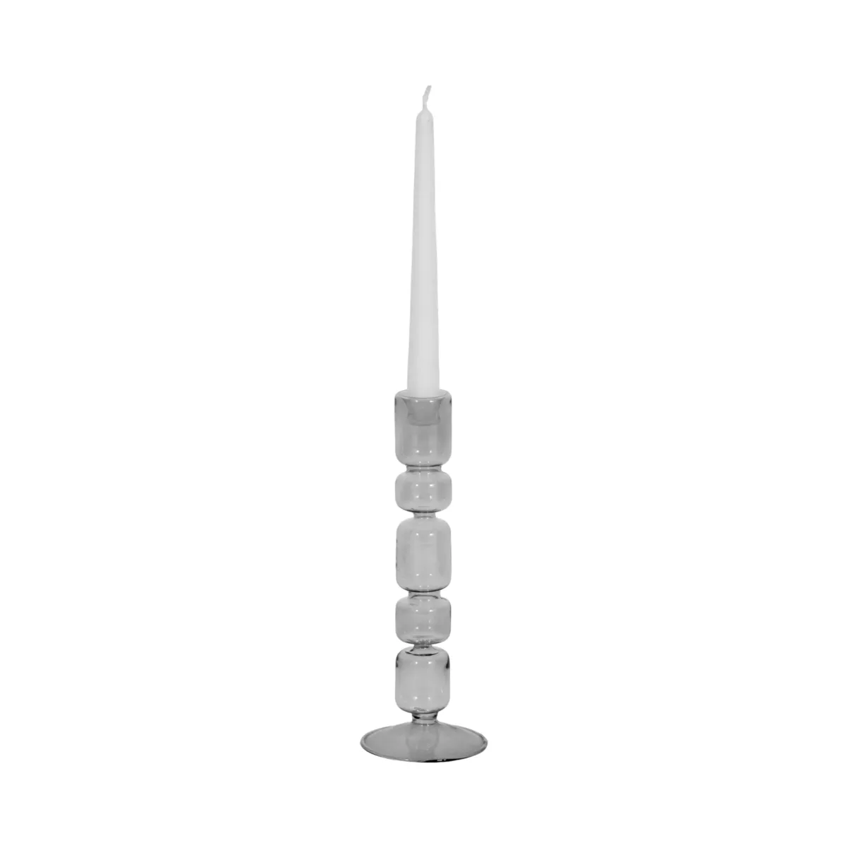 10" Mixed Bubble Taper Candleholder, Smoke